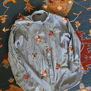 Striped Floral Embroidered Shirt